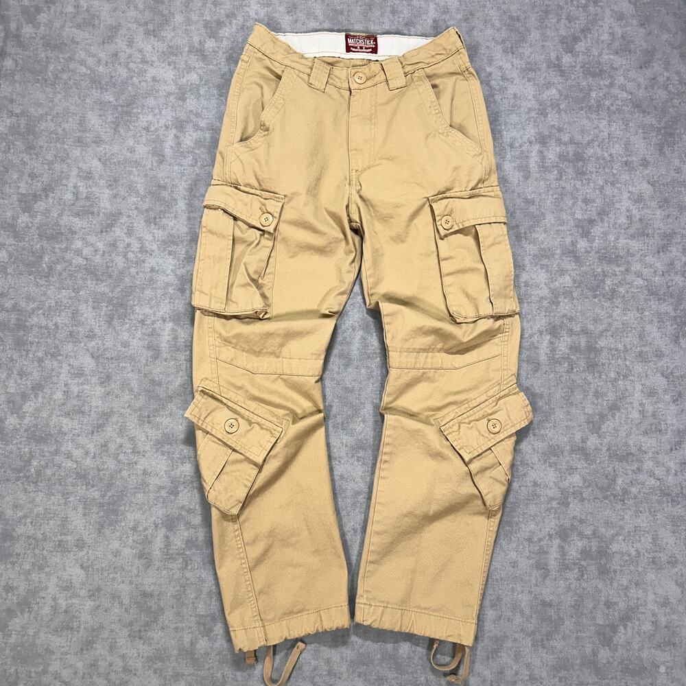 Vintage Matchstick Military Paratrooper Cargo Pants Khaki Utility Y2K Mens 30x30